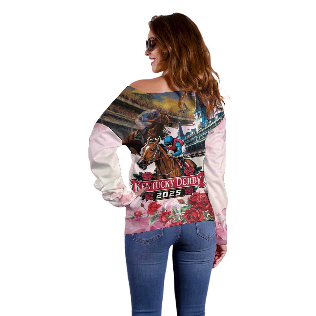 Kentucky Horses Racing 2025 Off Shoulder Sweater Churchill Downs The Race for the Roses