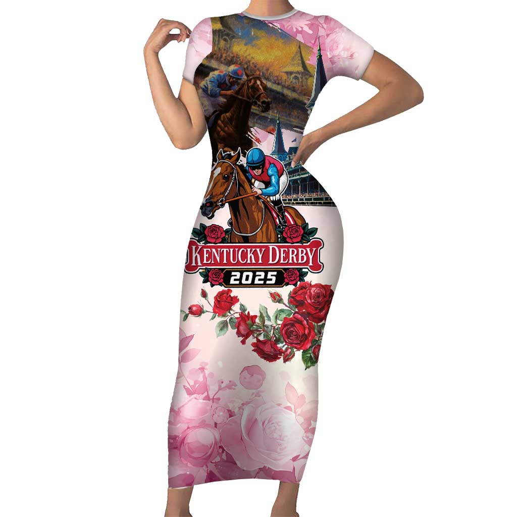 Kentucky Horses Racing 2025 Short Sleeve Bodycon Dress Churchill Downs The Race for the Roses