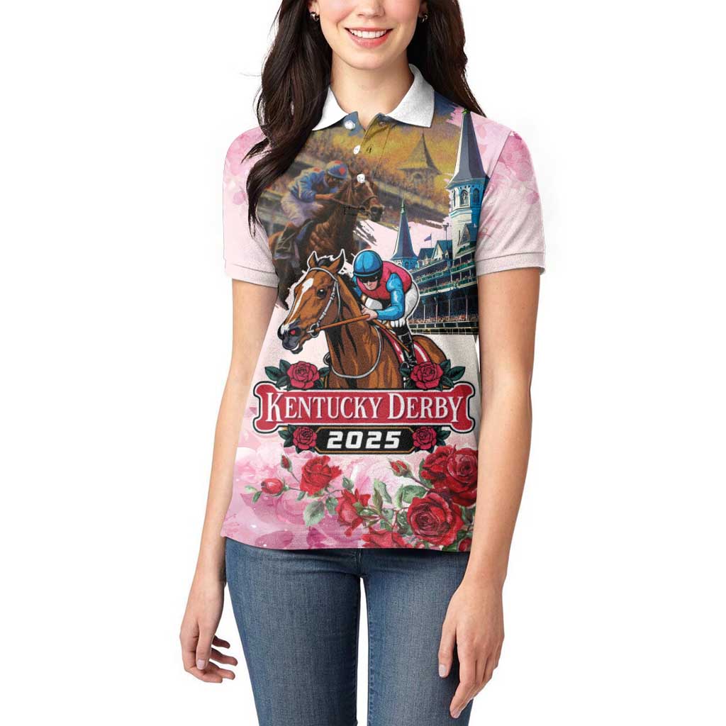 Kentucky Horses Racing 2025 Women Polo Shirt Churchill Downs The Race for the Roses