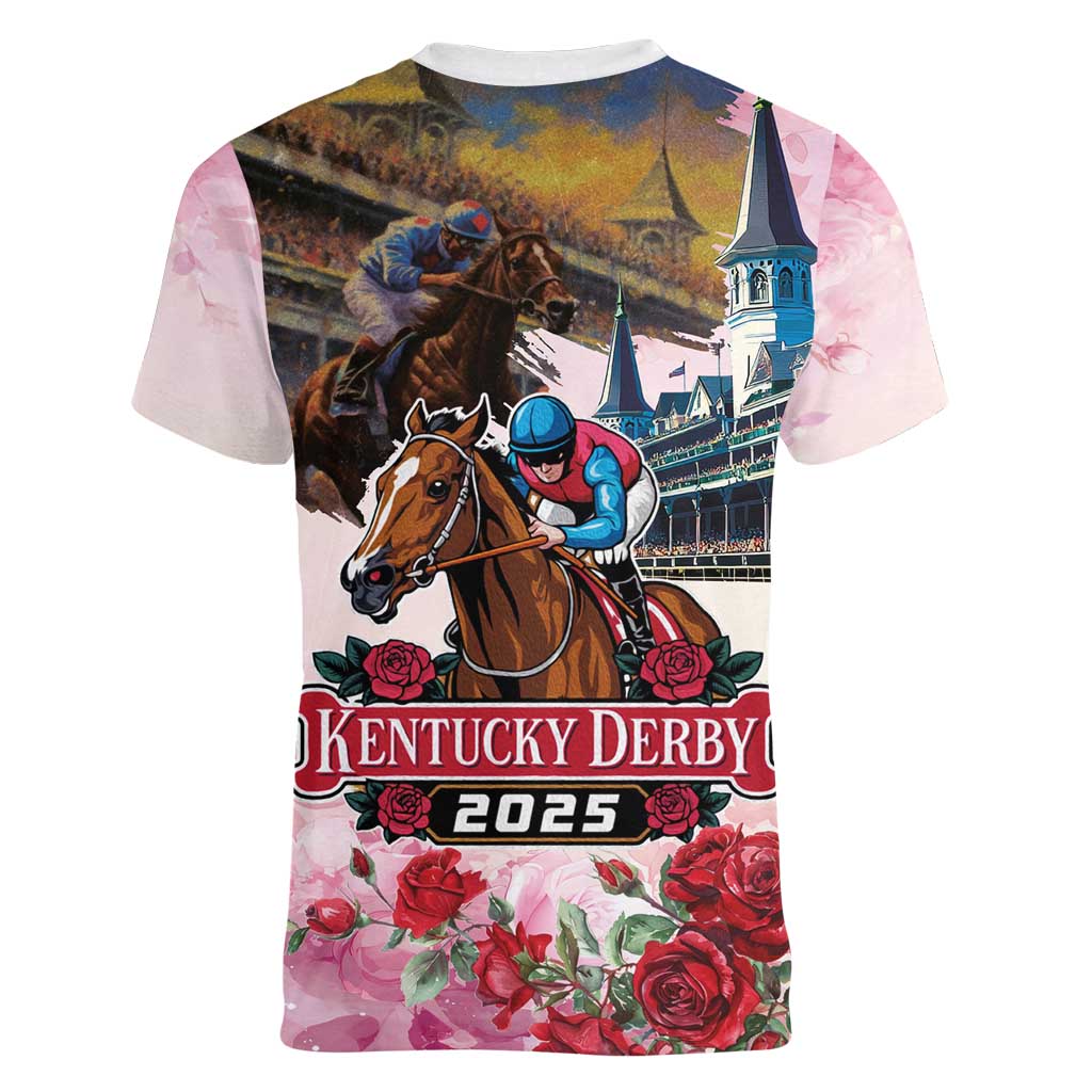 Kentucky Horses Racing 2025 Women V-Neck T-Shirt Churchill Downs The Race for the Roses