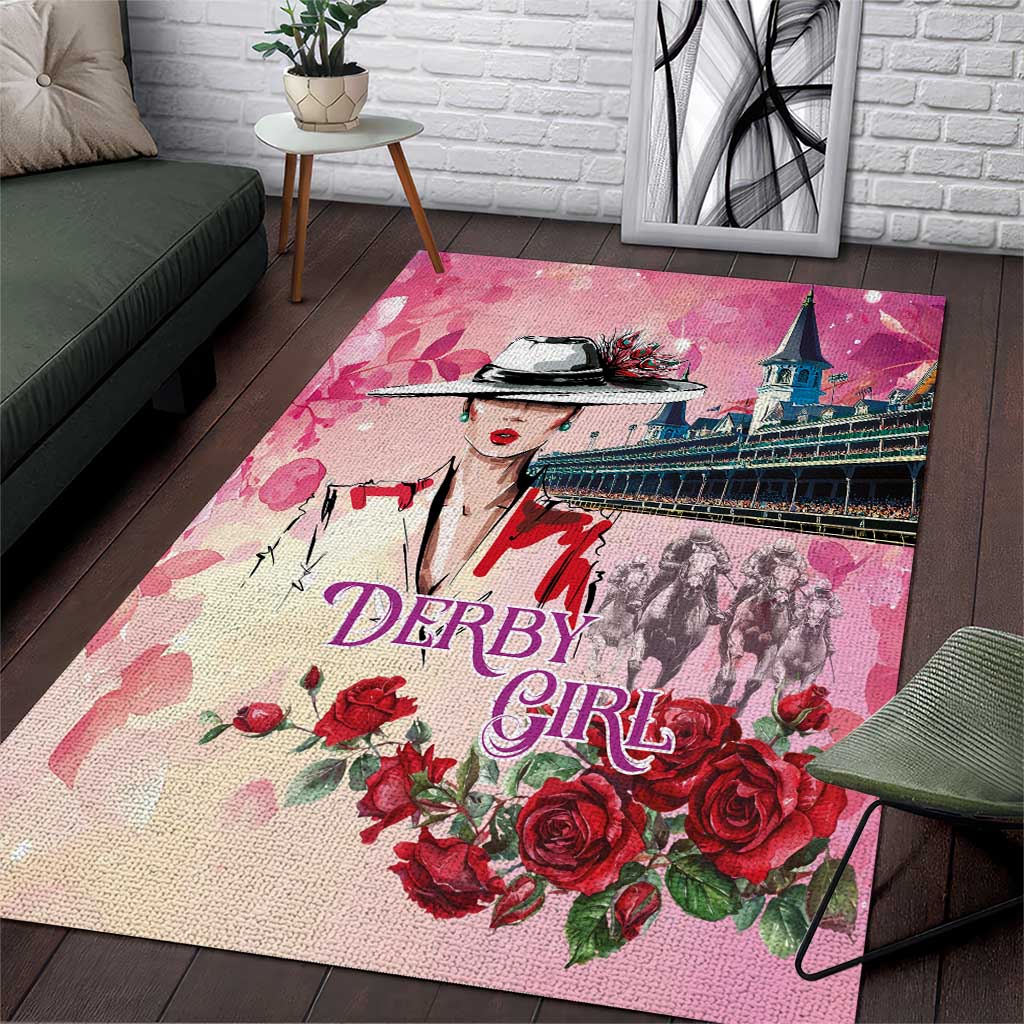 Kentucky Horses Racing Area Rug Churchill Downs Derby Girl Watercolor Style