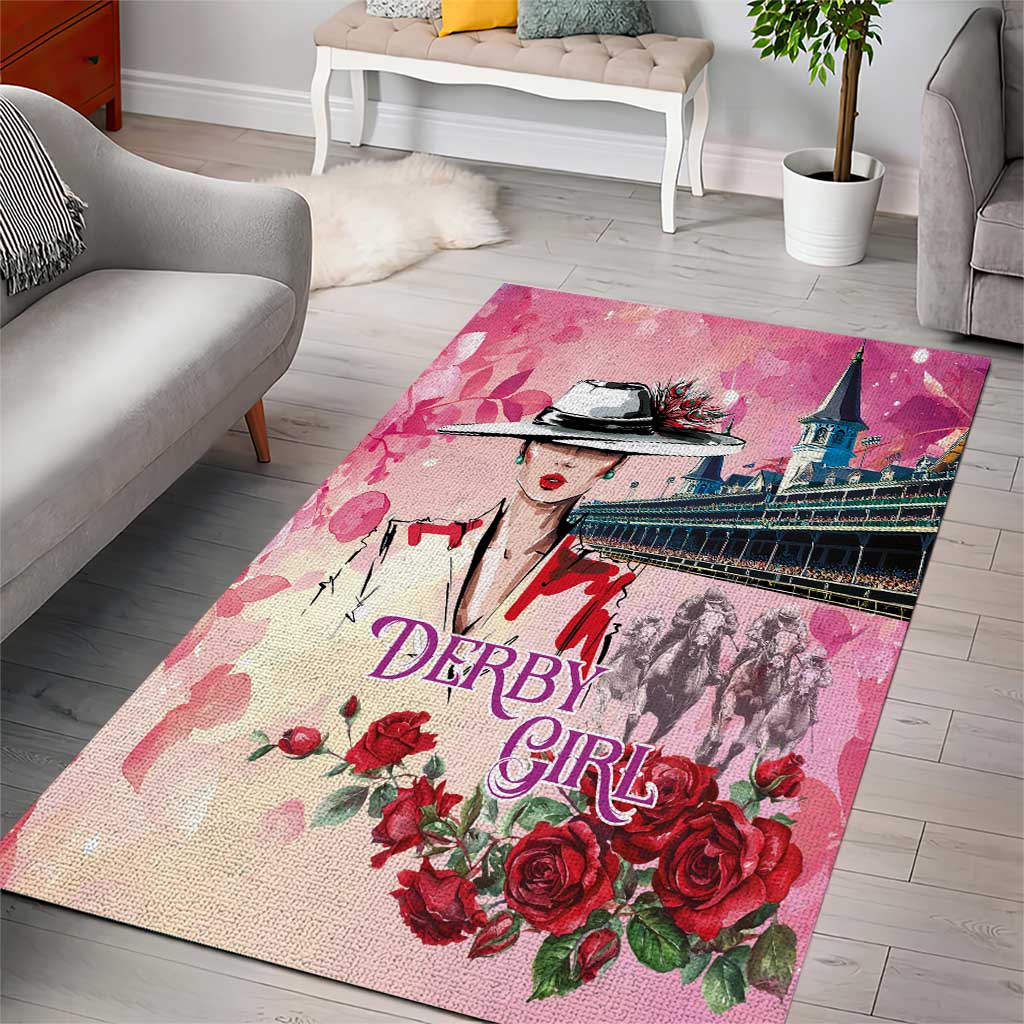 Kentucky Horses Racing Area Rug Churchill Downs Derby Girl Watercolor Style