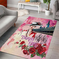 Kentucky Horses Racing Area Rug Churchill Downs Derby Girl Watercolor Style