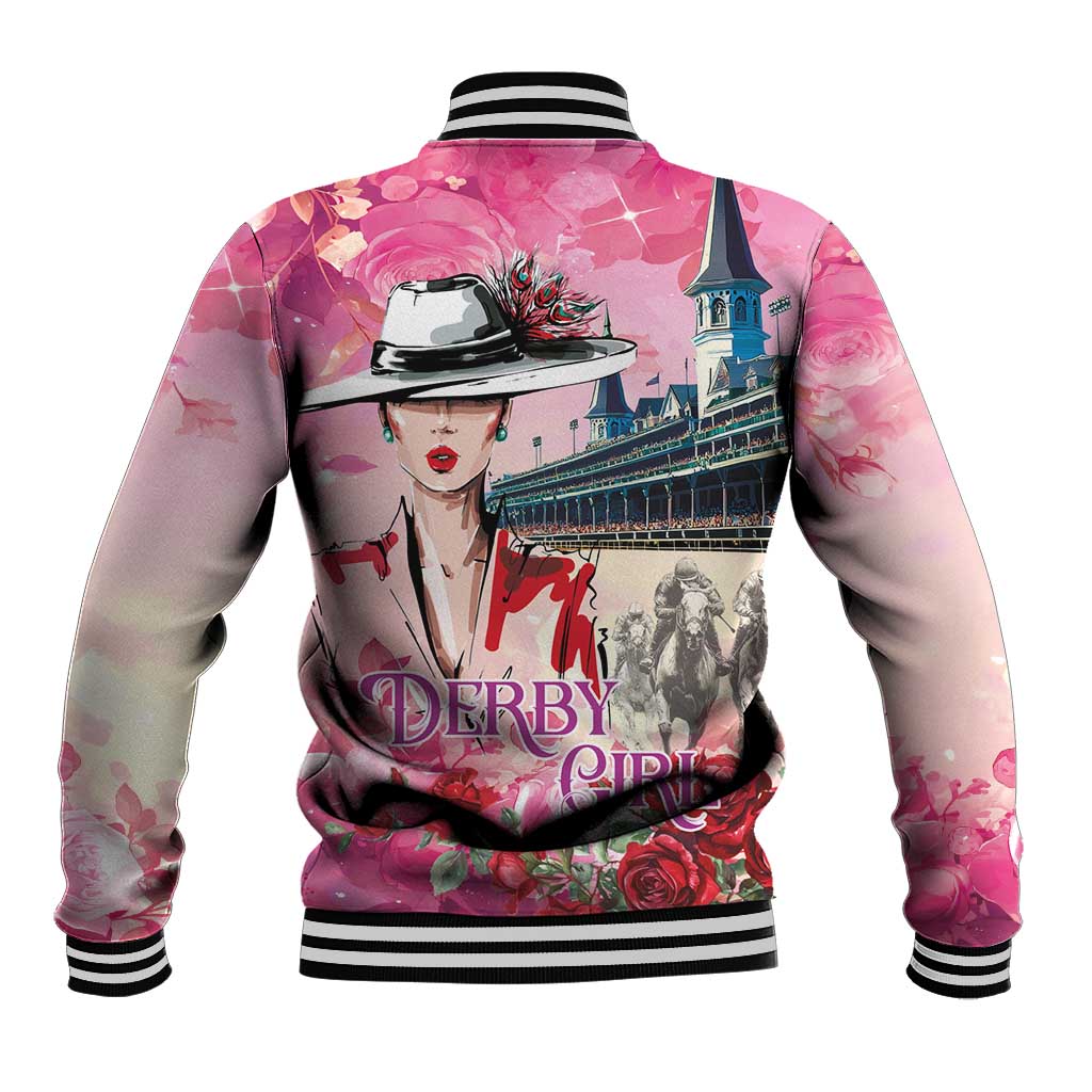 Kentucky Horses Racing Baseball Jacket Churchill Downs Derby Girl Watercolor Style