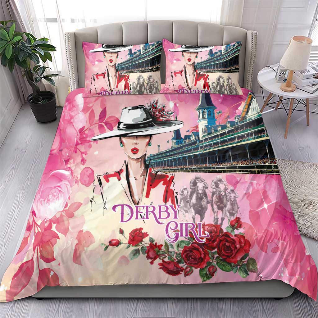 Kentucky Horses Racing Bedding Set Churchill Downs Derby Girl Watercolor Style