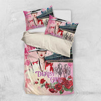 Kentucky Horses Racing Bedding Set Churchill Downs Derby Girl Watercolor Style