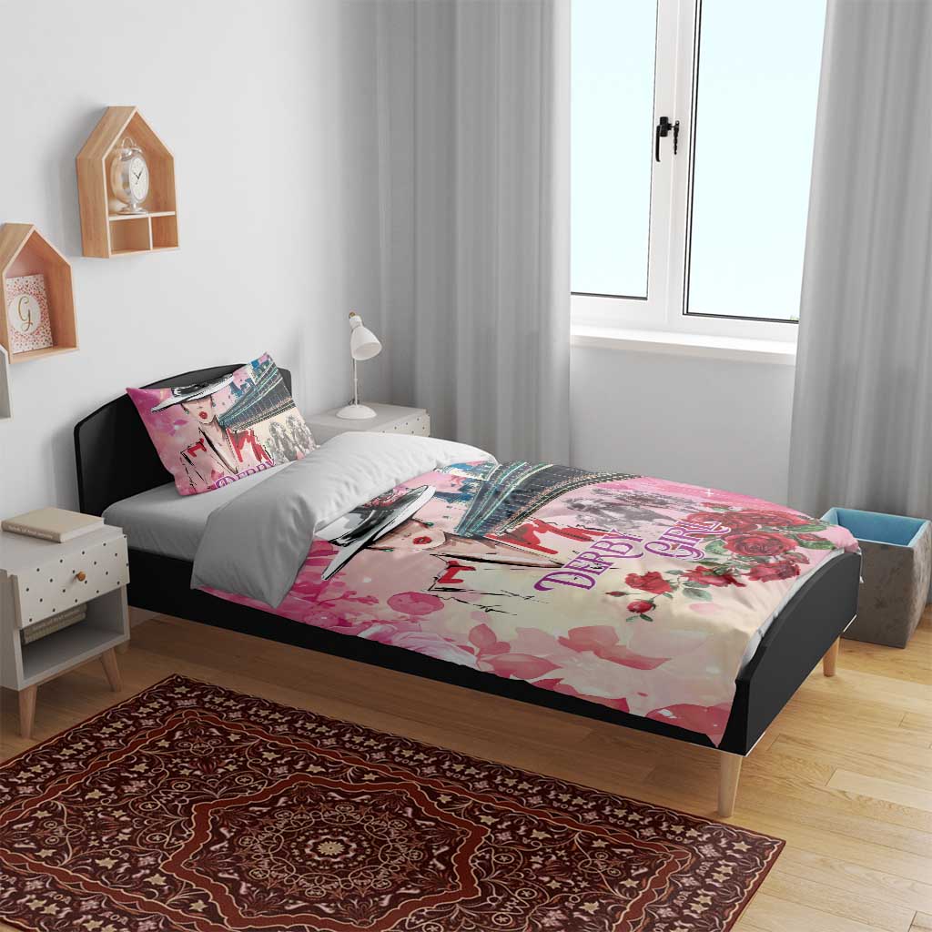 Kentucky Horses Racing Bedding Set Churchill Downs Derby Girl Watercolor Style