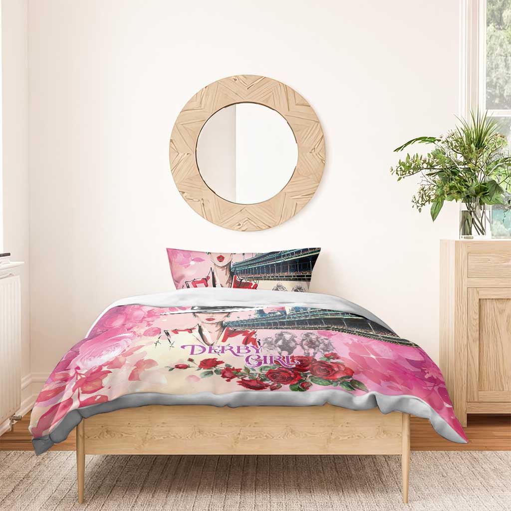 Kentucky Horses Racing Bedding Set Churchill Downs Derby Girl Watercolor Style