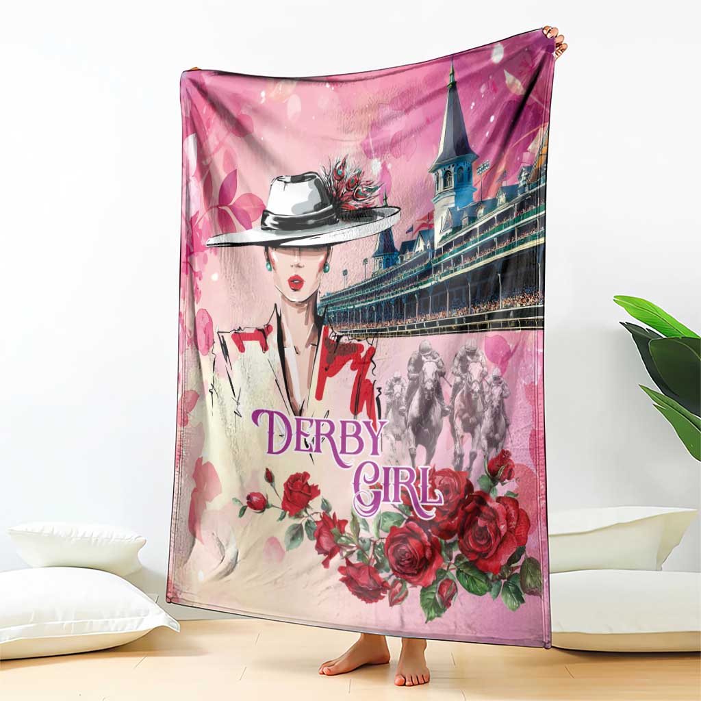 Kentucky Horses Racing Blanket Churchill Downs Derby Girl Watercolor Style