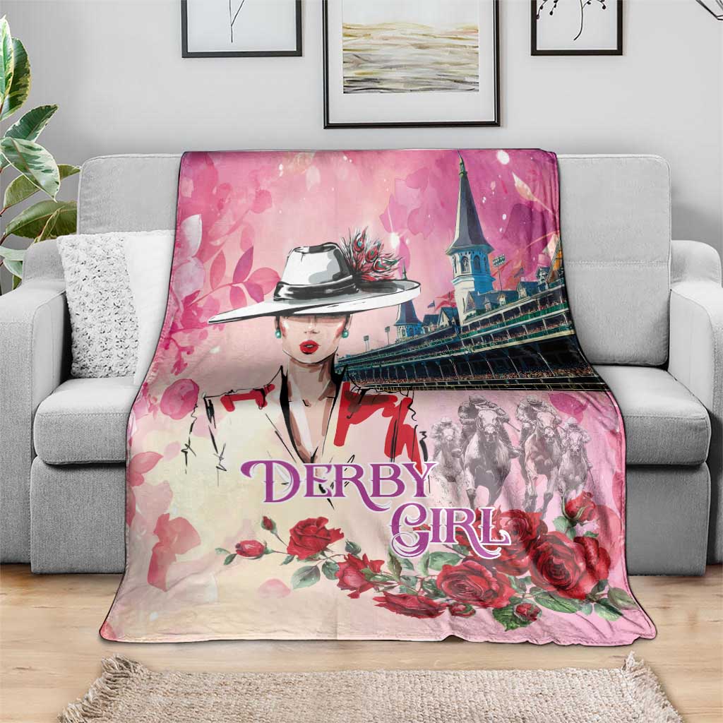 Kentucky Horses Racing Blanket Churchill Downs Derby Girl Watercolor Style