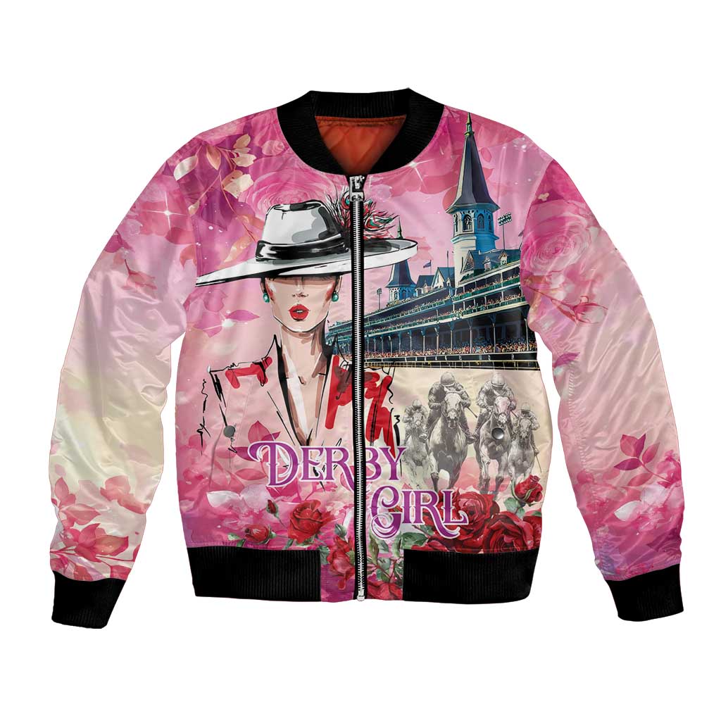Kentucky Horses Racing Bomber Jacket Churchill Downs Derby Girl Watercolor Style