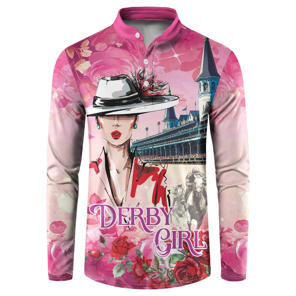 Kentucky Horses Racing Button Sweatshirt Churchill Downs Derby Girl Watercolor Style