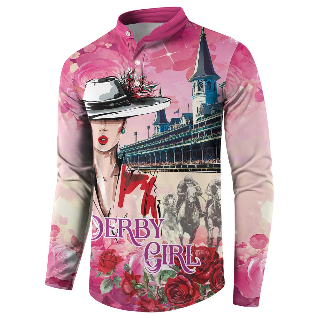 Kentucky Horses Racing Button Sweatshirt Churchill Downs Derby Girl Watercolor Style