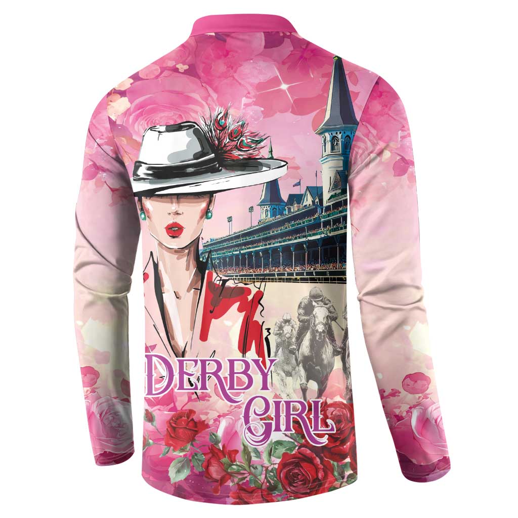Kentucky Horses Racing Button Sweatshirt Churchill Downs Derby Girl Watercolor Style