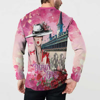 Kentucky Horses Racing Button Sweatshirt Churchill Downs Derby Girl Watercolor Style