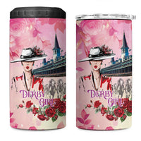 Kentucky Horses Racing 4 in 1 Can Cooler Tumbler Churchill Downs Derby Girl Watercolor Style