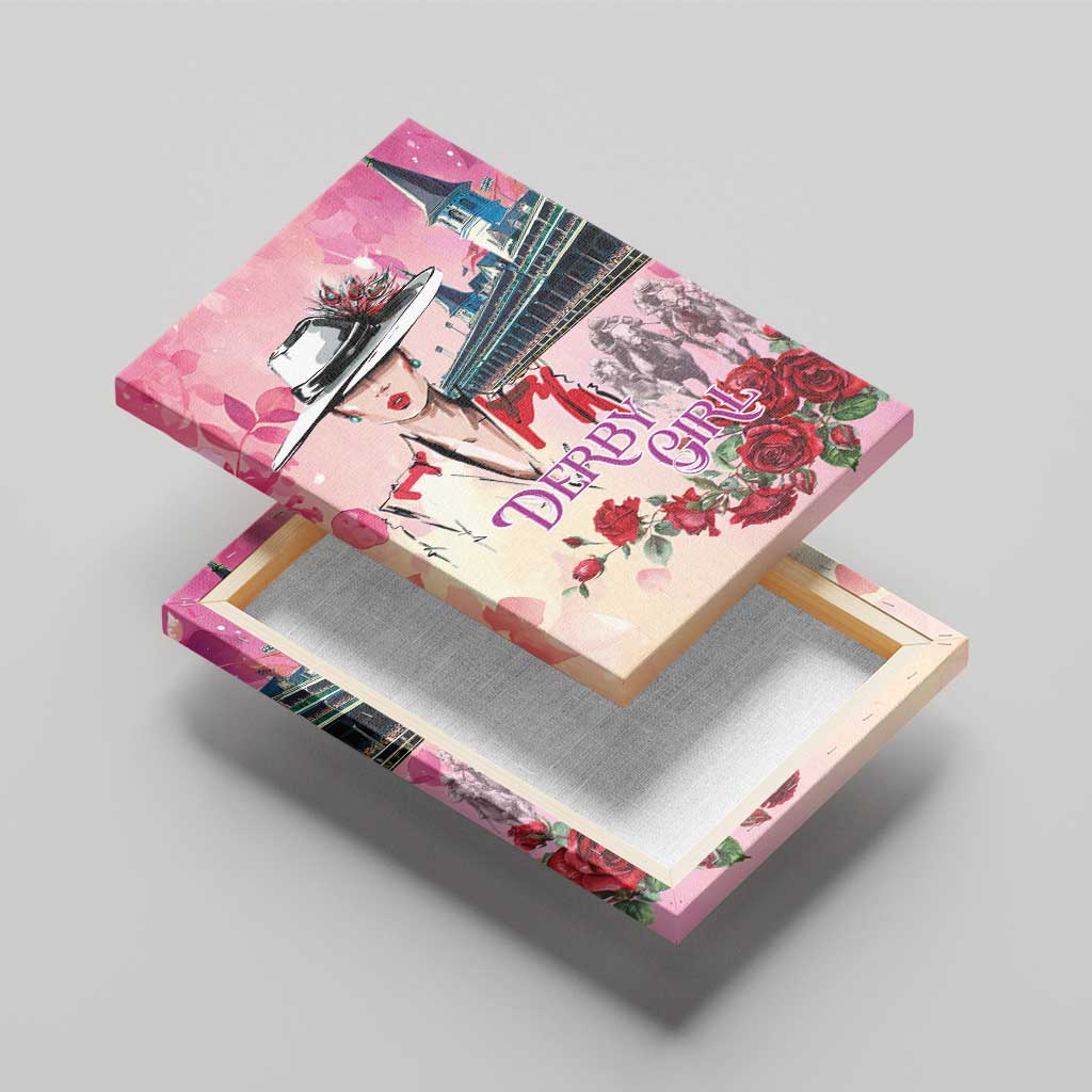 Kentucky Horses Racing Canvas Wall Art Churchill Downs Derby Girl Watercolor Style