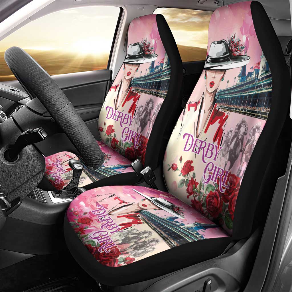 Kentucky Horses Racing Car Seat Cover Churchill Downs Derby Girl Watercolor Style