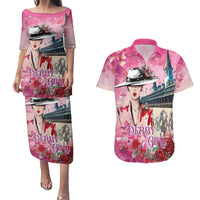 Kentucky Horses Racing Couples Matching Puletasi and Hawaiian Shirt Churchill Downs Derby Girl Watercolor Style
