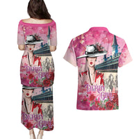 Kentucky Horses Racing Couples Matching Puletasi and Hawaiian Shirt Churchill Downs Derby Girl Watercolor Style