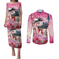 Kentucky Horses Racing Couples Matching Puletasi and Long Sleeve Button Shirt Churchill Downs Derby Girl Watercolor Style