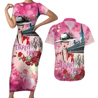 Kentucky Horses Racing Couples Matching Short Sleeve Bodycon Dress and Hawaiian Shirt Churchill Downs Derby Girl Watercolor Style