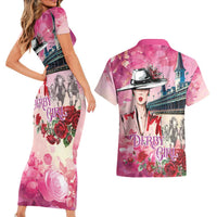 Kentucky Horses Racing Couples Matching Short Sleeve Bodycon Dress and Hawaiian Shirt Churchill Downs Derby Girl Watercolor Style