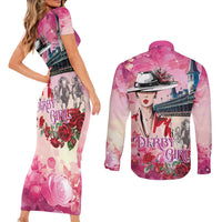Kentucky Horses Racing Couples Matching Short Sleeve Bodycon Dress and Long Sleeve Button Shirt Churchill Downs Derby Girl Watercolor Style