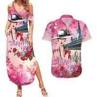 Kentucky Horses Racing Couples Matching Summer Maxi Dress and Hawaiian Shirt Churchill Downs Derby Girl Watercolor Style
