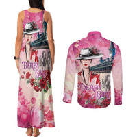 Kentucky Horses Racing Couples Matching Tank Maxi Dress and Long Sleeve Button Shirt Churchill Downs Derby Girl Watercolor Style