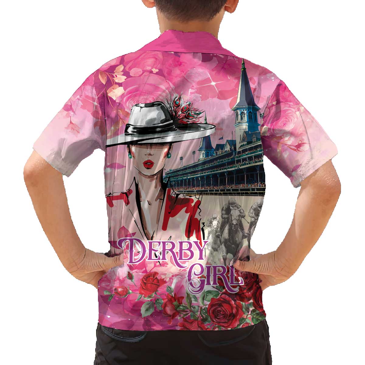 Kentucky Horses Racing Family Matching Off The Shoulder Long Sleeve Dress and Hawaiian Shirt Churchill Downs Derby Girl Watercolor Style