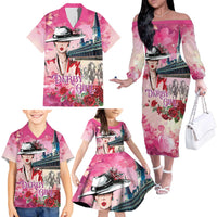 Kentucky Horses Racing Family Matching Off The Shoulder Long Sleeve Dress and Hawaiian Shirt Churchill Downs Derby Girl Watercolor Style