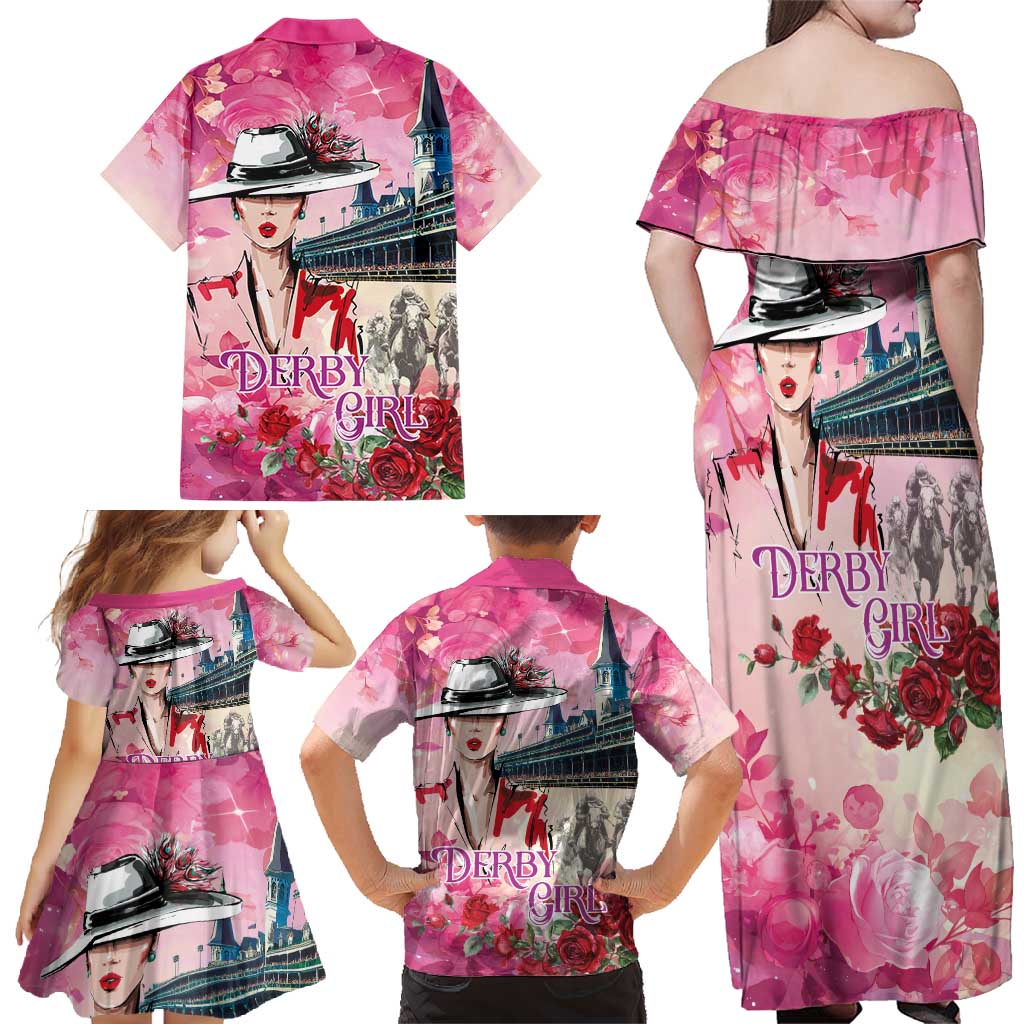 Kentucky Horses Racing Family Matching Off Shoulder Maxi Dress and Hawaiian Shirt Churchill Downs Derby Girl Watercolor Style