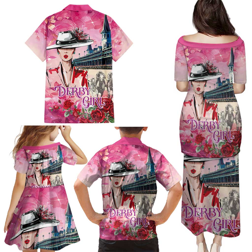 Kentucky Horses Racing Family Matching Puletasi and Hawaiian Shirt Churchill Downs Derby Girl Watercolor Style