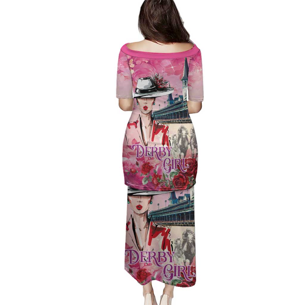 Kentucky Horses Racing Family Matching Puletasi and Hawaiian Shirt Churchill Downs Derby Girl Watercolor Style