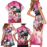 Kentucky Horses Racing Family Matching Short Sleeve Bodycon Dress and Hawaiian Shirt Churchill Downs Derby Girl Watercolor Style