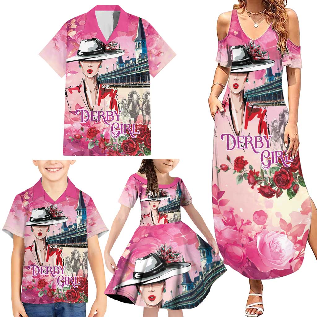 Kentucky Horses Racing Family Matching Summer Maxi Dress and Hawaiian Shirt Churchill Downs Derby Girl Watercolor Style