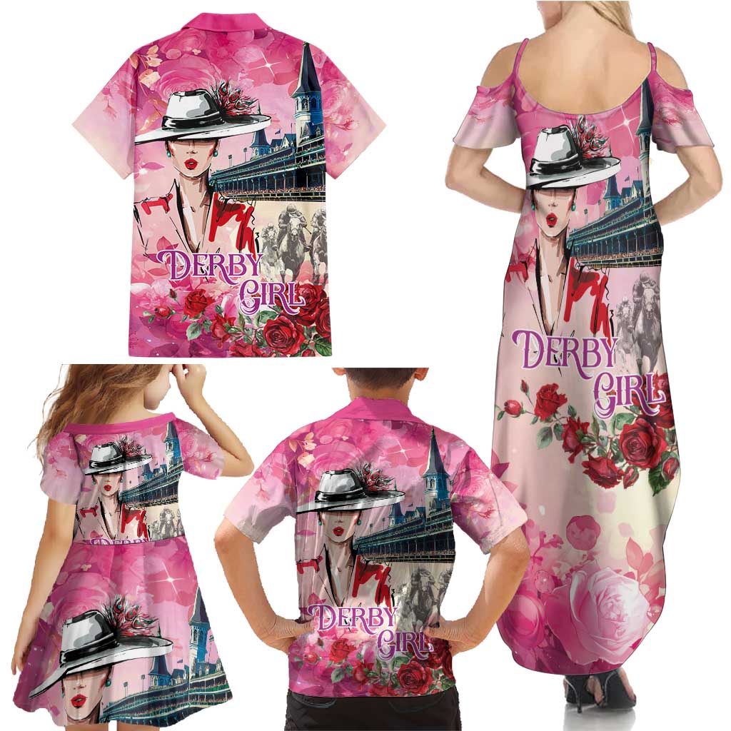 Kentucky Horses Racing Family Matching Summer Maxi Dress and Hawaiian Shirt Churchill Downs Derby Girl Watercolor Style