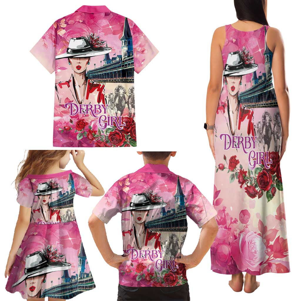 Kentucky Horses Racing Family Matching Tank Maxi Dress and Hawaiian Shirt Churchill Downs Derby Girl Watercolor Style