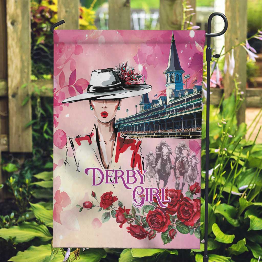 Kentucky Horses Racing Garden Flag Churchill Downs Derby Girl Watercolor Style