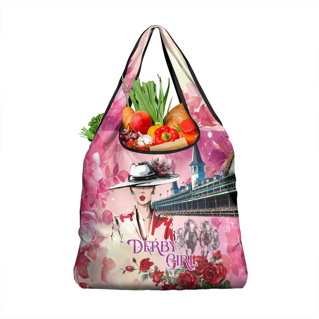 Kentucky Horses Racing Grocery Bag Churchill Downs Derby Girl Watercolor Style
