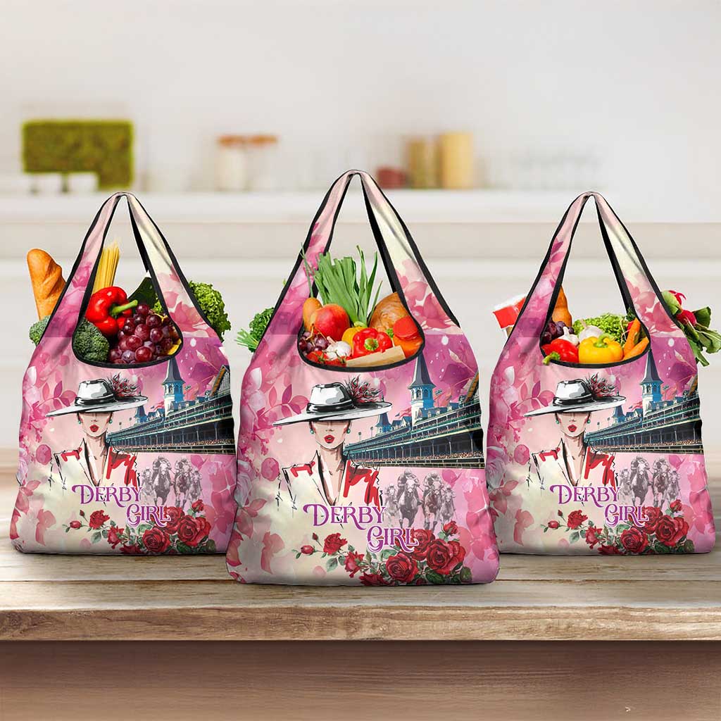 Kentucky Horses Racing Grocery Bag Churchill Downs Derby Girl Watercolor Style