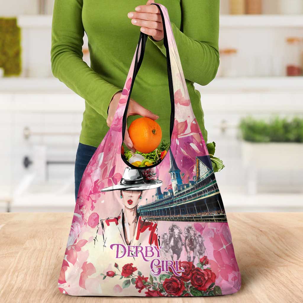Kentucky Horses Racing Grocery Bag Churchill Downs Derby Girl Watercolor Style