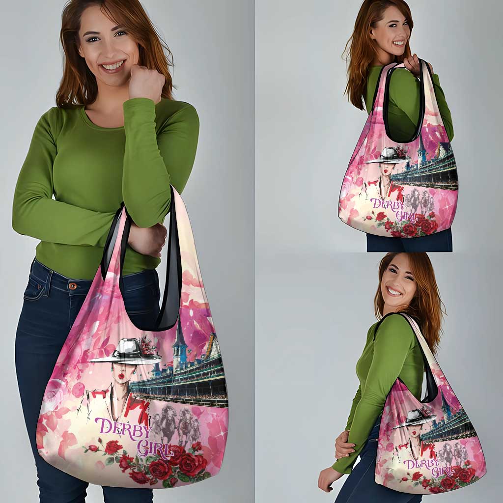 Kentucky Horses Racing Grocery Bag Churchill Downs Derby Girl Watercolor Style
