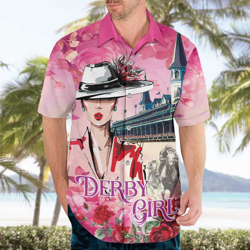 Kentucky Horses Racing Hawaiian Shirt Churchill Downs Derby Girl Watercolor Style