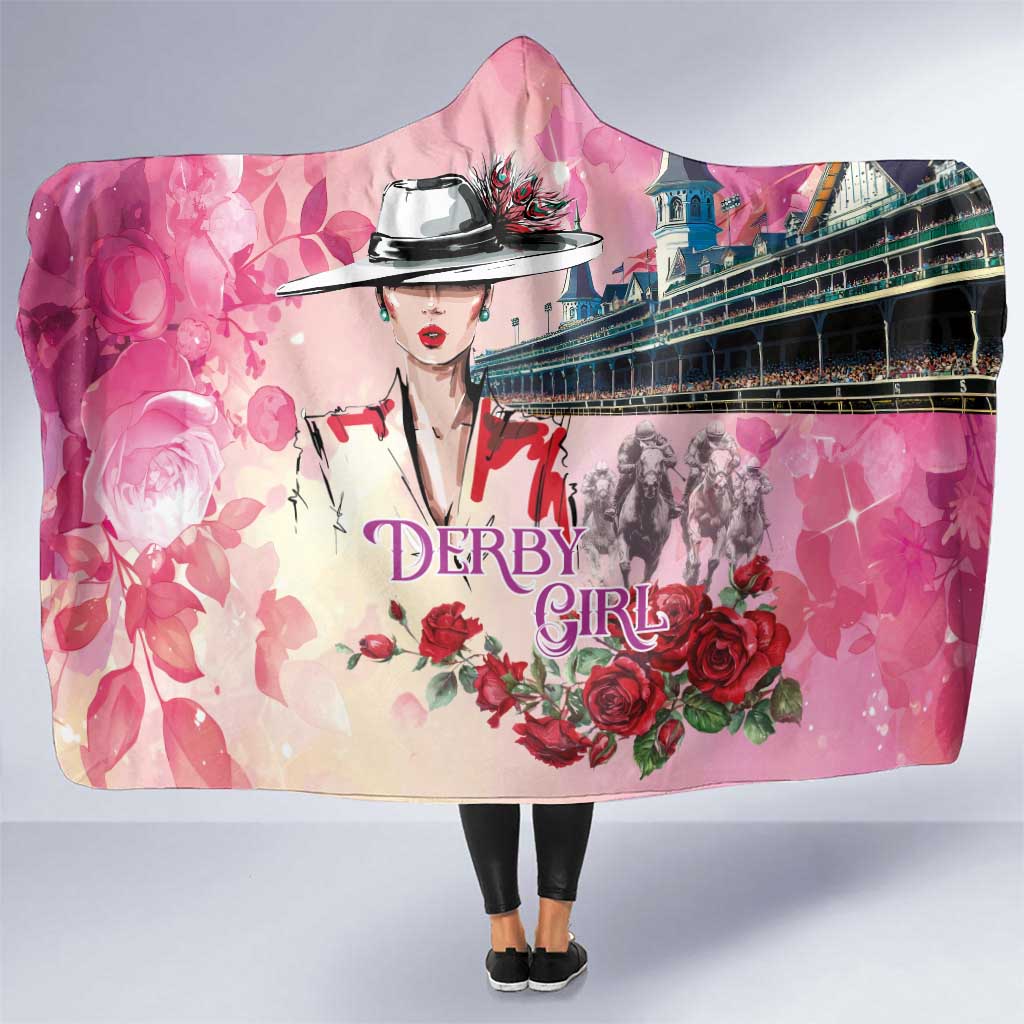 Kentucky Horses Racing Hooded Blanket Churchill Downs Derby Girl Watercolor Style