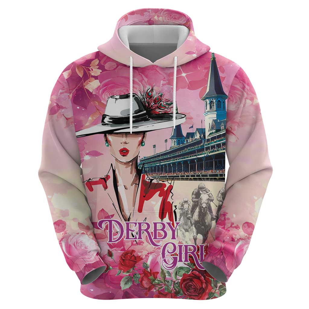 Kentucky Horses Racing Hoodie Churchill Downs Derby Girl Watercolor Style
