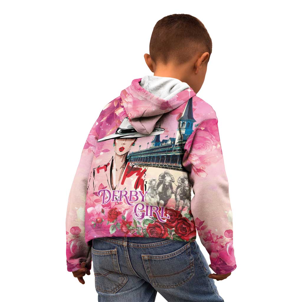Kentucky Horses Racing Kid Hoodie Churchill Downs Derby Girl Watercolor Style
