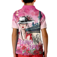 Kentucky Horses Racing Kid Polo Shirt Churchill Downs Derby Girl Watercolor Style