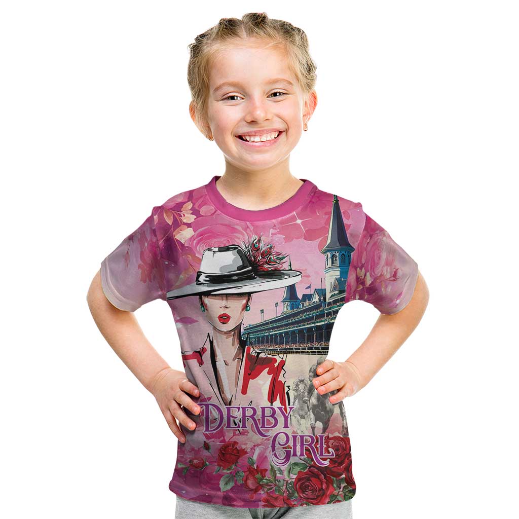 Kentucky Horses Racing Kid T Shirt Churchill Downs Derby Girl Watercolor Style